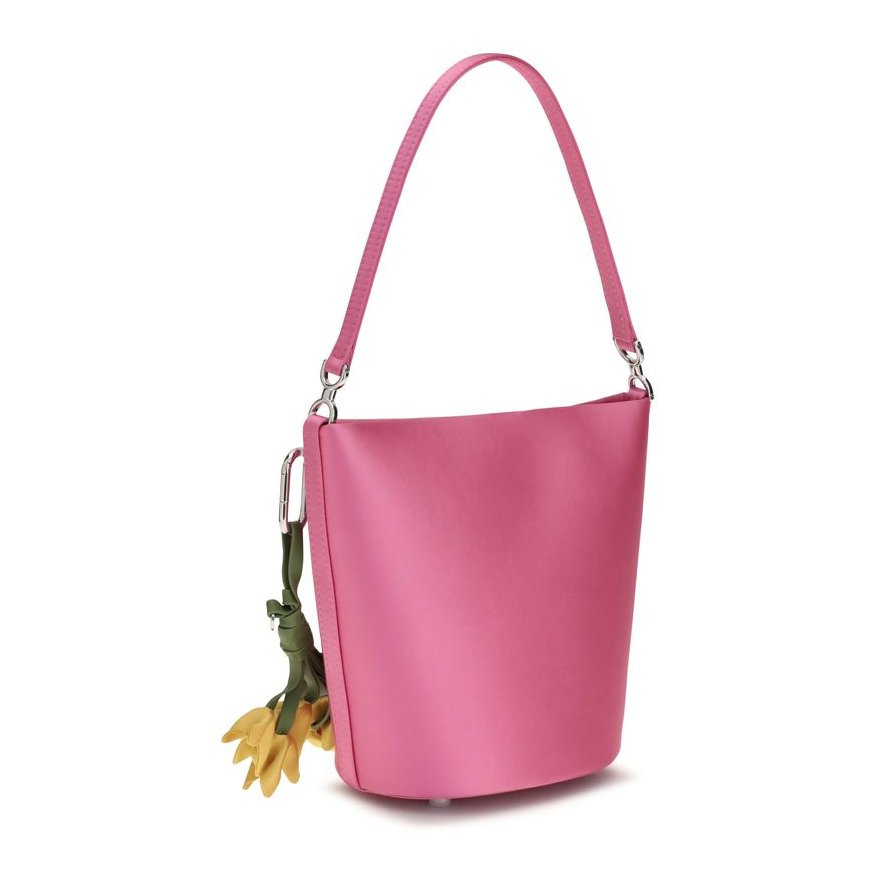 Self-Portrait Satin with Removable Bow Charm Bucket Bag — Pink, view 3