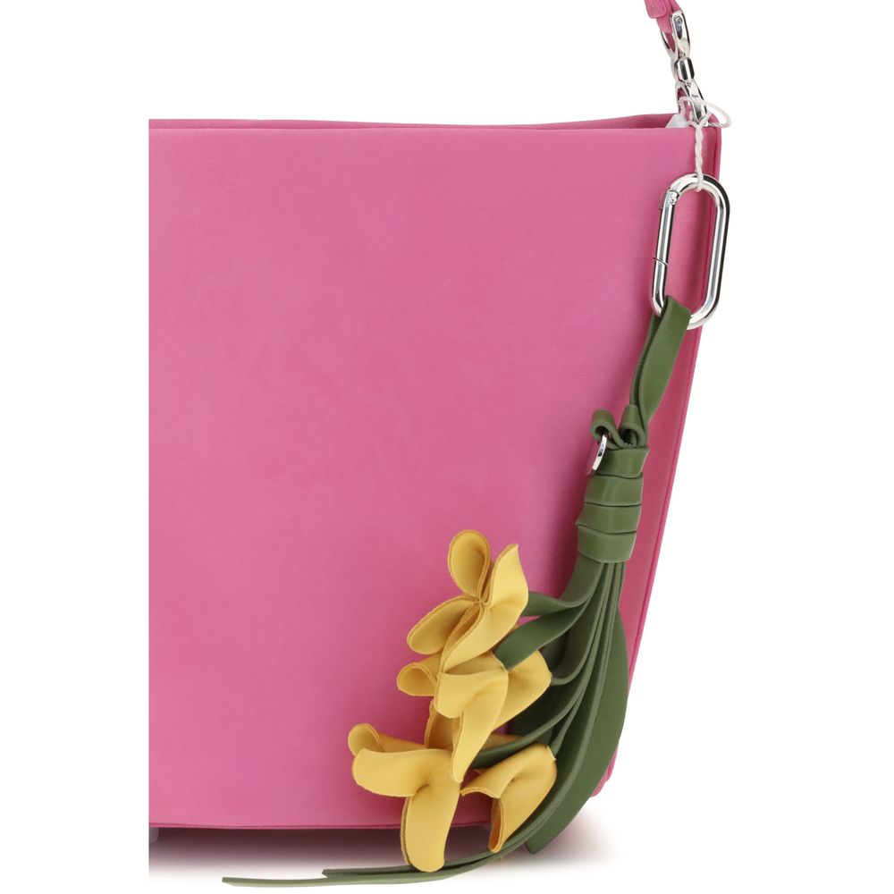 Self-Portrait Satin with Removable Bow Charm Bucket Bag — Pink, view 4