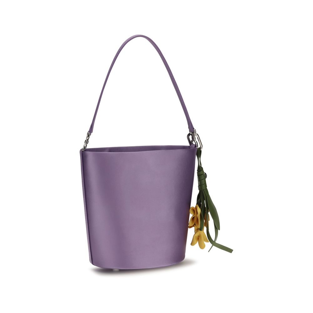 Self-Portrait Satin Bucket Bag — Purple, view 3