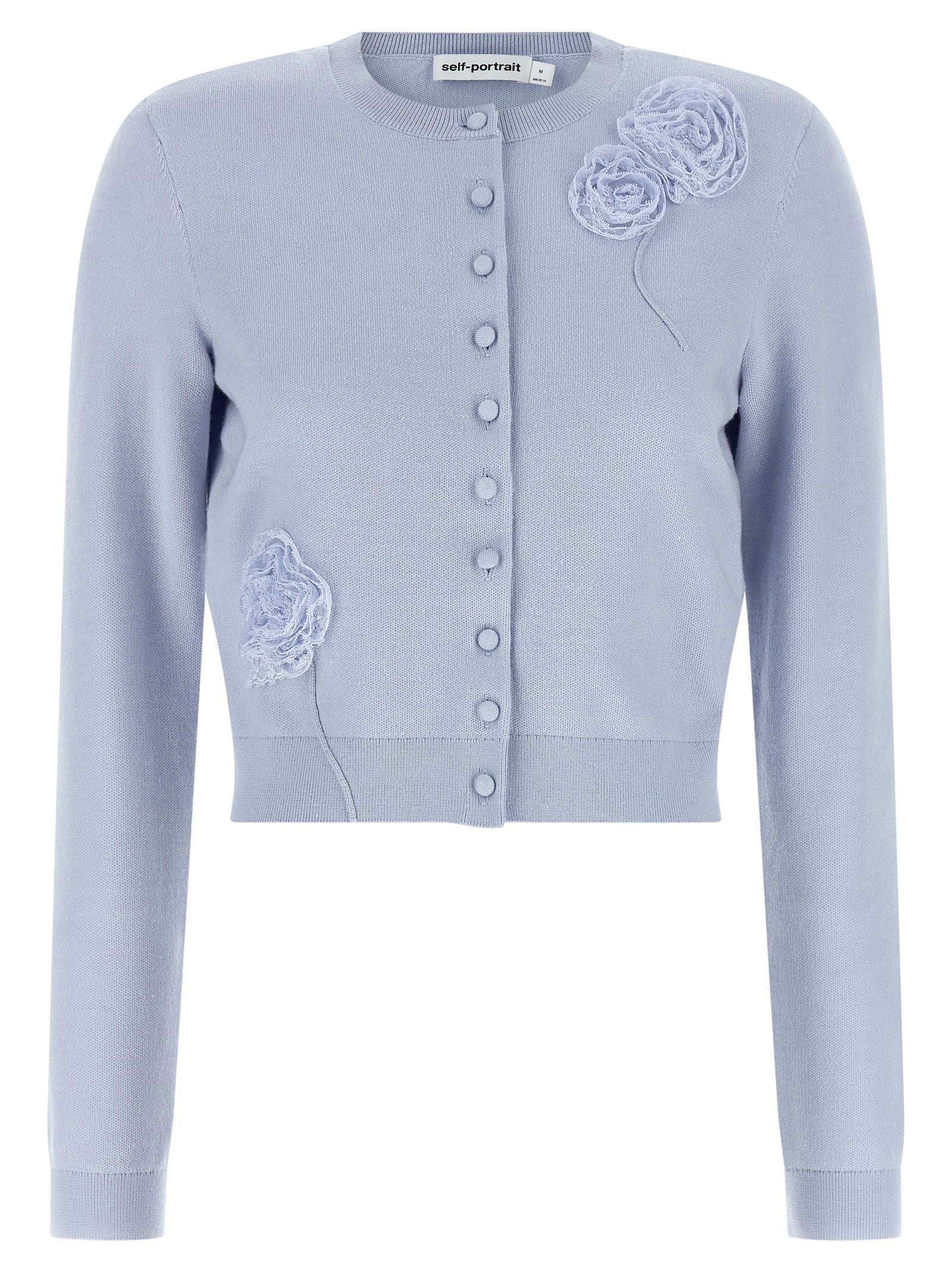 Self-Portrait Lace Flower-Embellished Knit Cardigan — Lavender by Self-Portrait