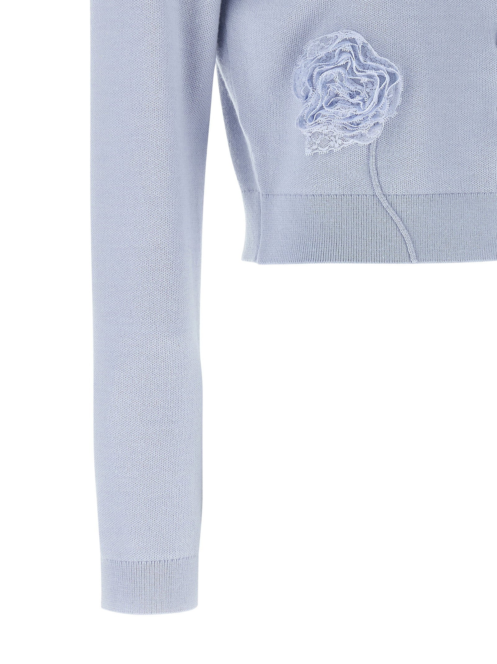 Self-Portrait Lace Flower-Embellished Knit Cardigan — Lavender, view 4