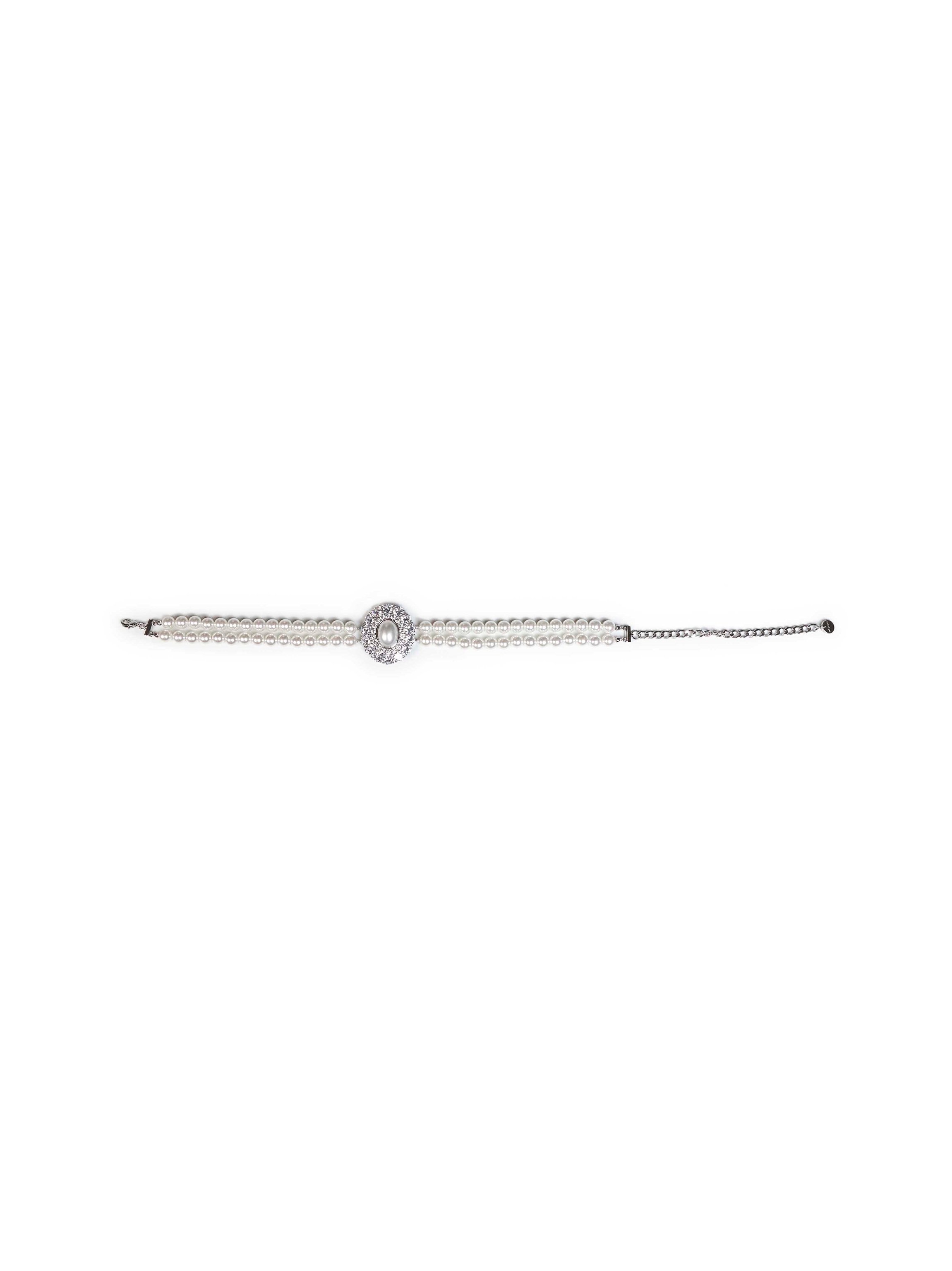 Self-Portrait Pearl and Crystal Choker Necklace — Silver by Self-Portrait