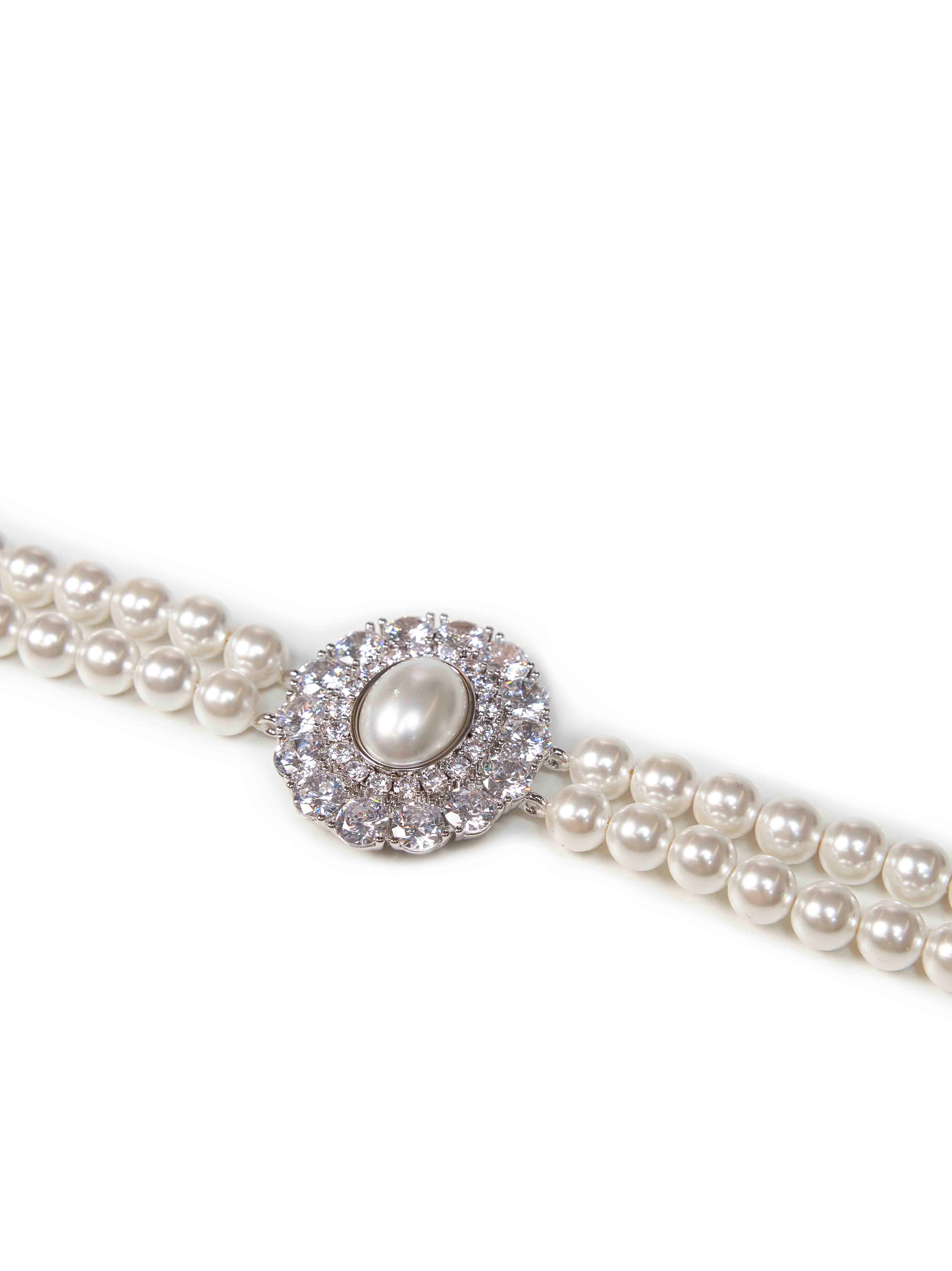 Self-Portrait Pearl and Crystal Choker Necklace — Silver, view 2