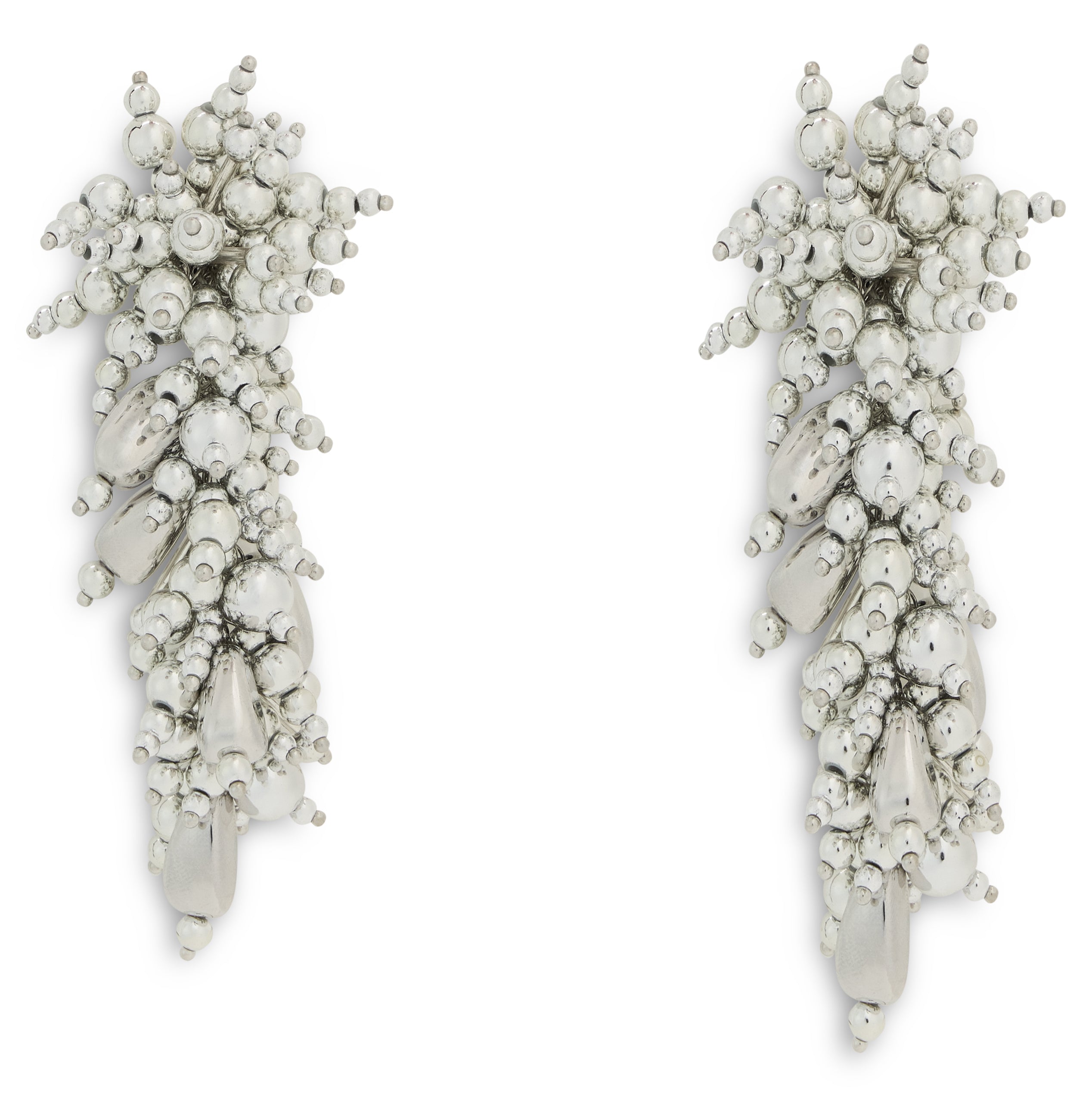 Self-Portrait Beaded Floral Drop Earrings — Silver, view 2