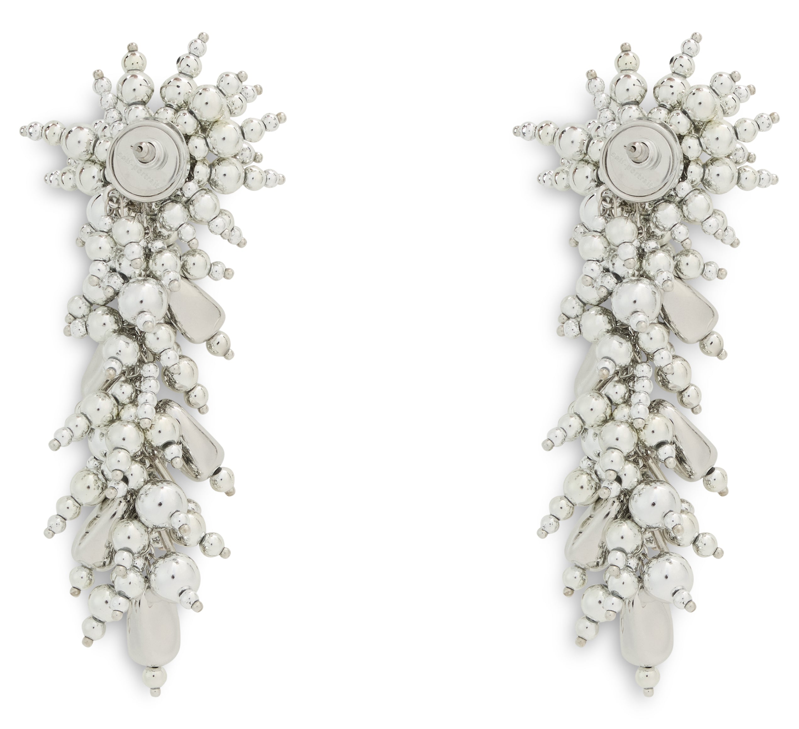 Self-Portrait Beaded Floral Drop Earrings — Silver, view 3