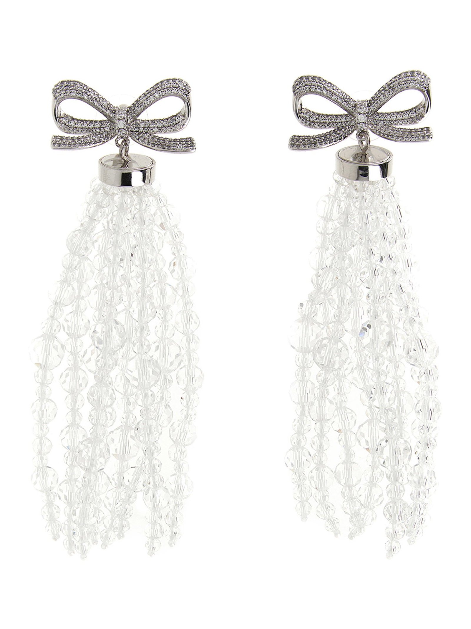 Self-Portrait Bow Beaded Waterfall Earrings — Silver by Self-Portrait