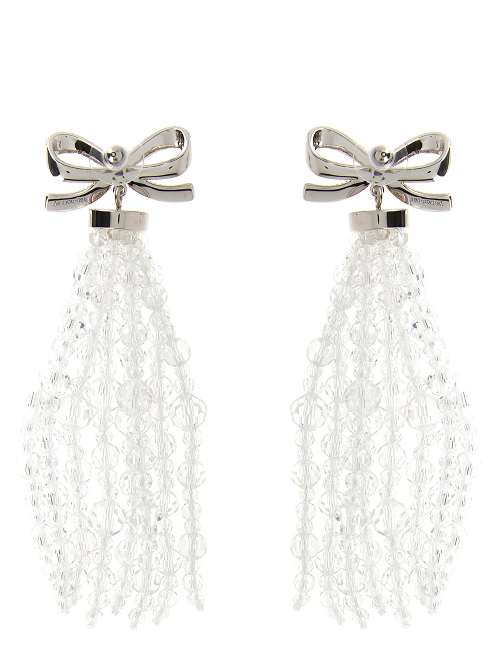 Self-Portrait Bow Beaded Waterfall Earrings — Silver, view 2