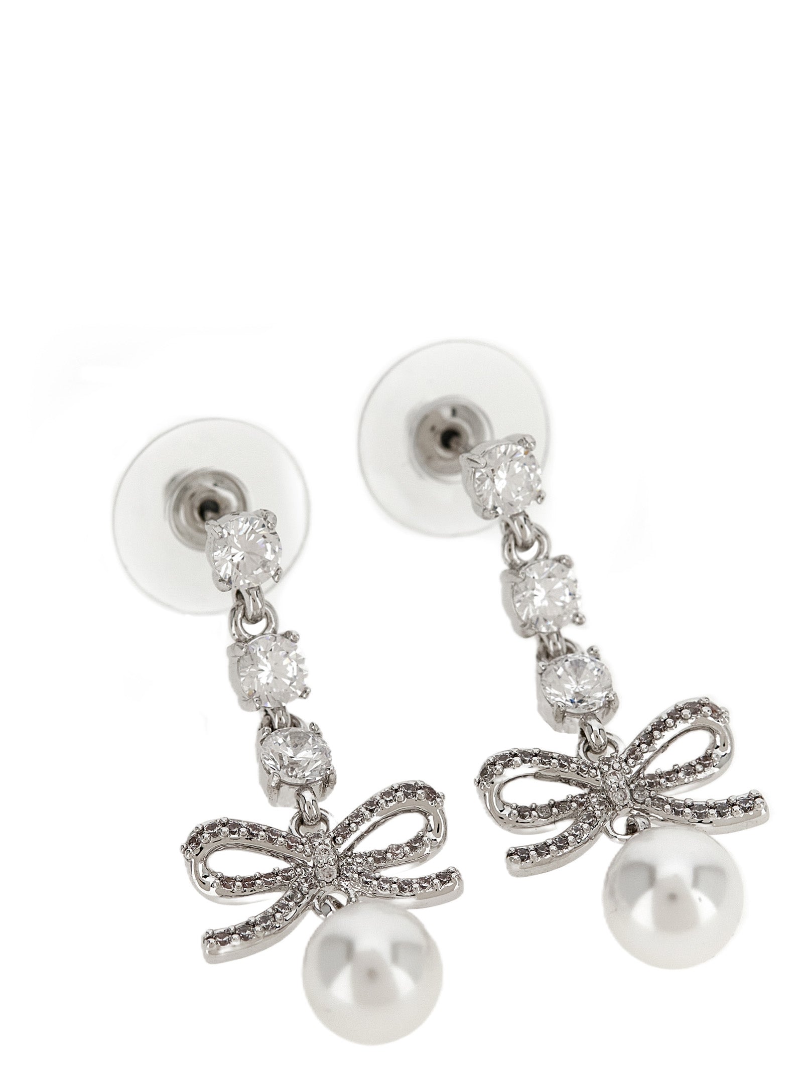 Self-Portrait Bow Crystal Charm Earrings — Silver by Self-Portrait