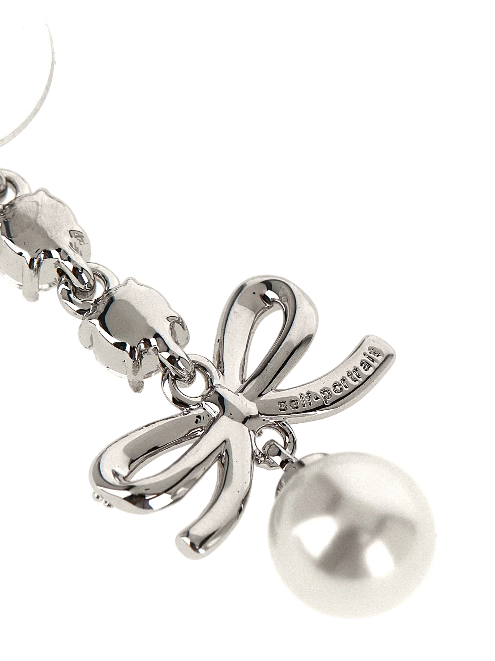 Self-Portrait Bow Crystal Charm Earrings — Silver, view 2