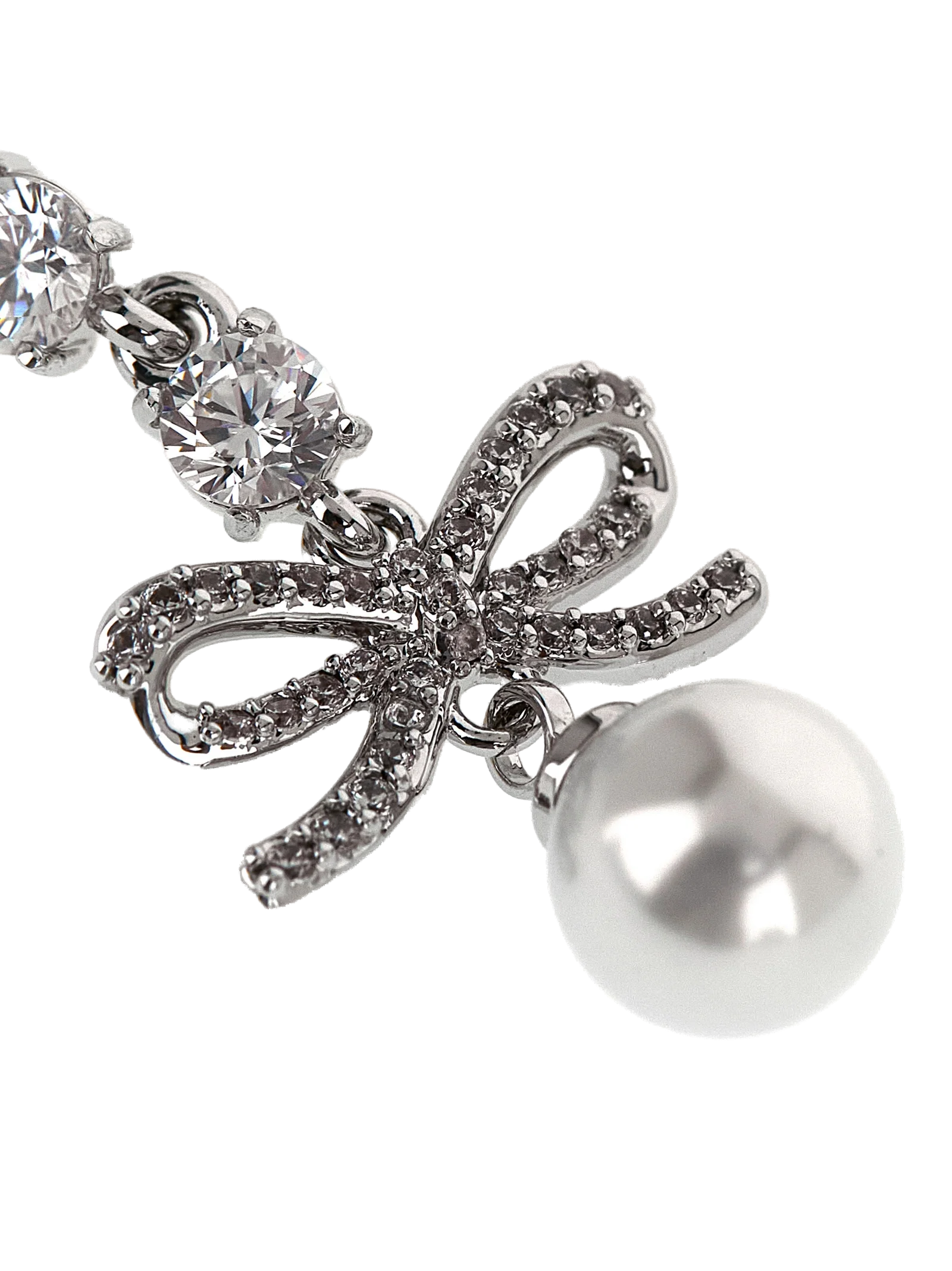 Self-Portrait Bow Crystal Charm Earrings — Silver, view 3