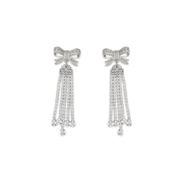 Self-Portrait Crystal Bow Drop Earrings — Silver by Self-Portrait