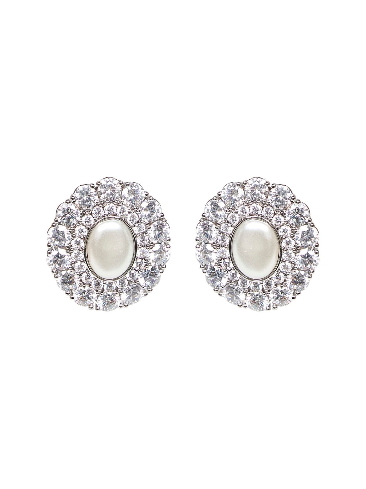 Self-Portrait Oval Pearl and Crystal Earrings — Silver by Self-Portrait