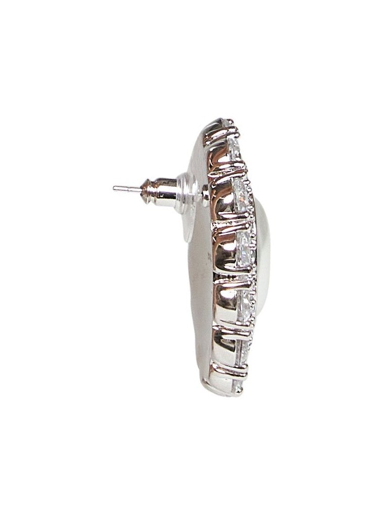 Self-Portrait Oval Pearl and Crystal Earrings — Silver, view 2