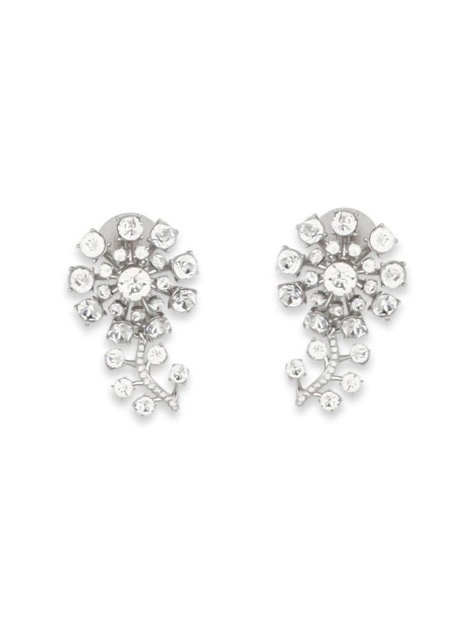 Self-Portrait Crystal Flower Earrings — Silver by Self-Portrait