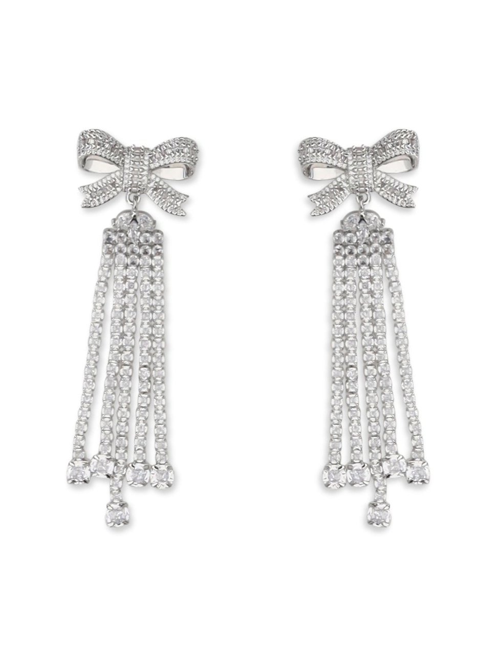 Self-Portrait Crystal Bow Drop Earrings — Silver by Self-Portrait