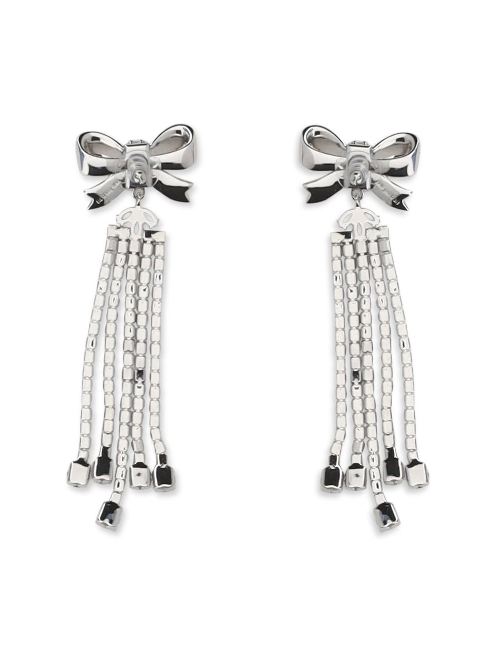 Self-Portrait Crystal Bow Drop Earrings — Silver, view 2