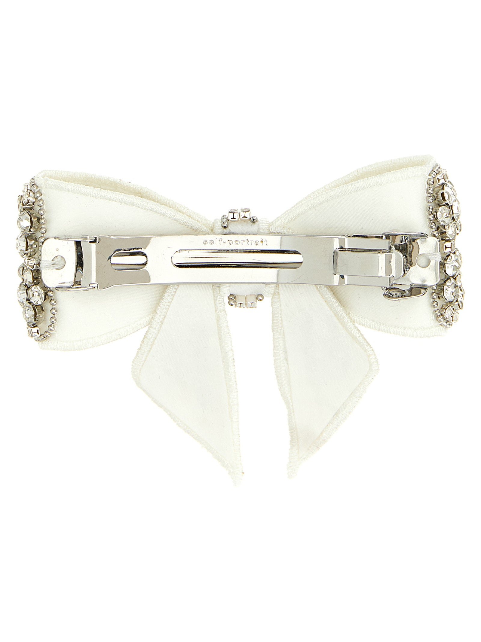 Self-Portrait Crystal-Embellished Bow Hair Clip — White, view 2