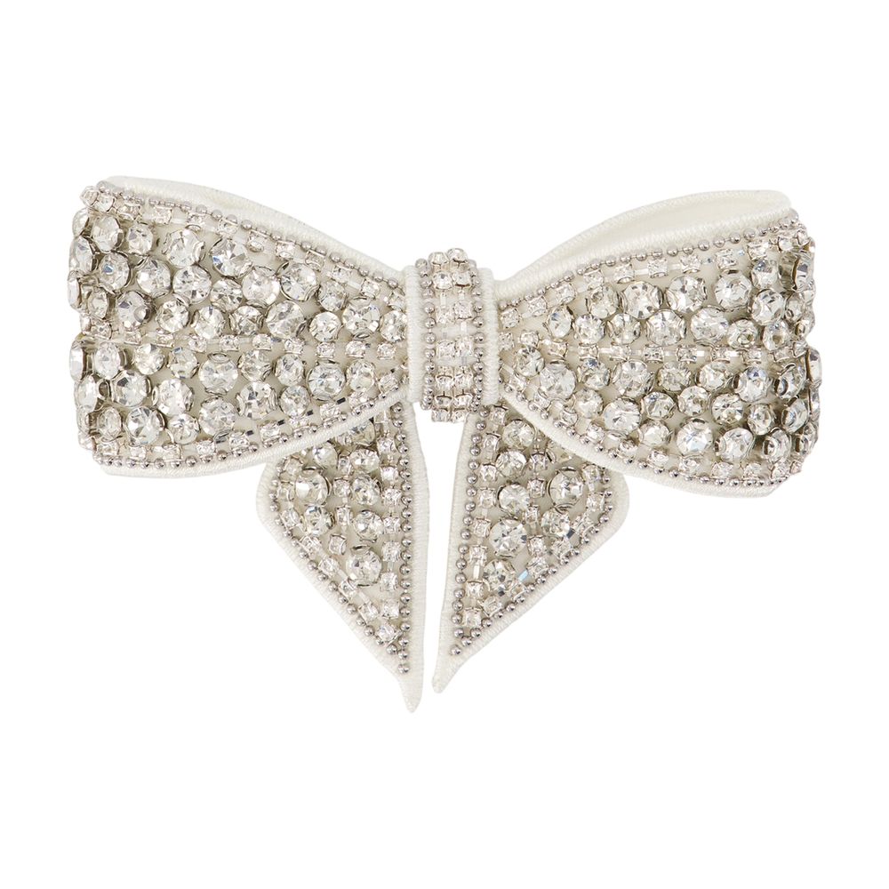 Self-Portrait Crystal-Embellished Bow Hair Clip — White, view 2