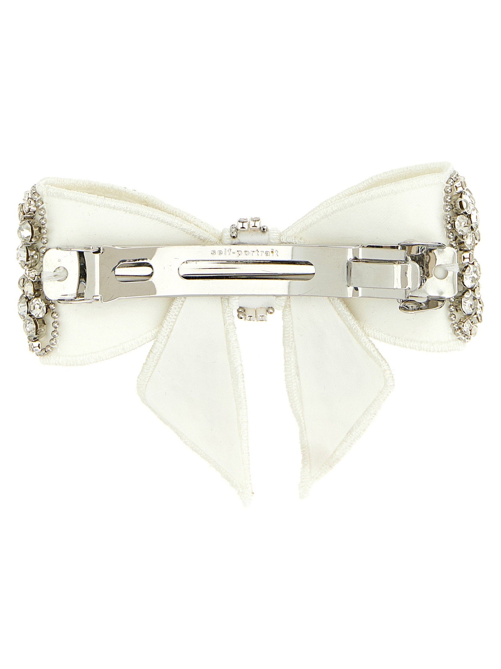 Self-Portrait Crystal-Embellished Bow Hair Clip — Ivory, view 2