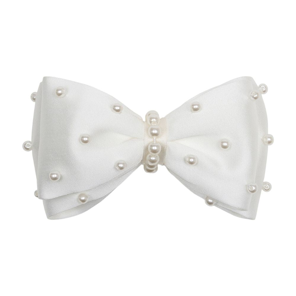 Self-Portrait Pearl-Embellished Satin Bow Hair Clips — White by Self-Portrait