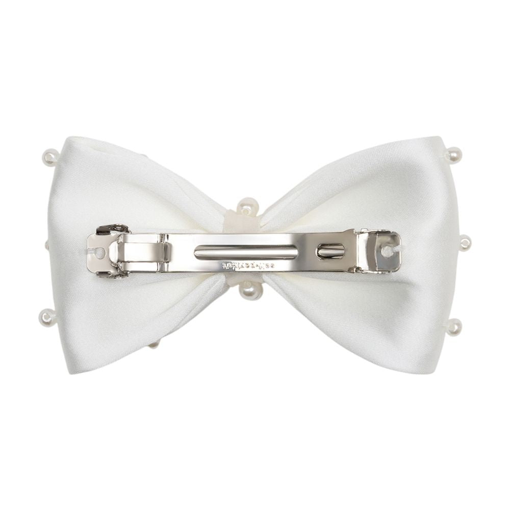 Self-Portrait Pearl-Embellished Satin Bow Hair Clips — White, view 2