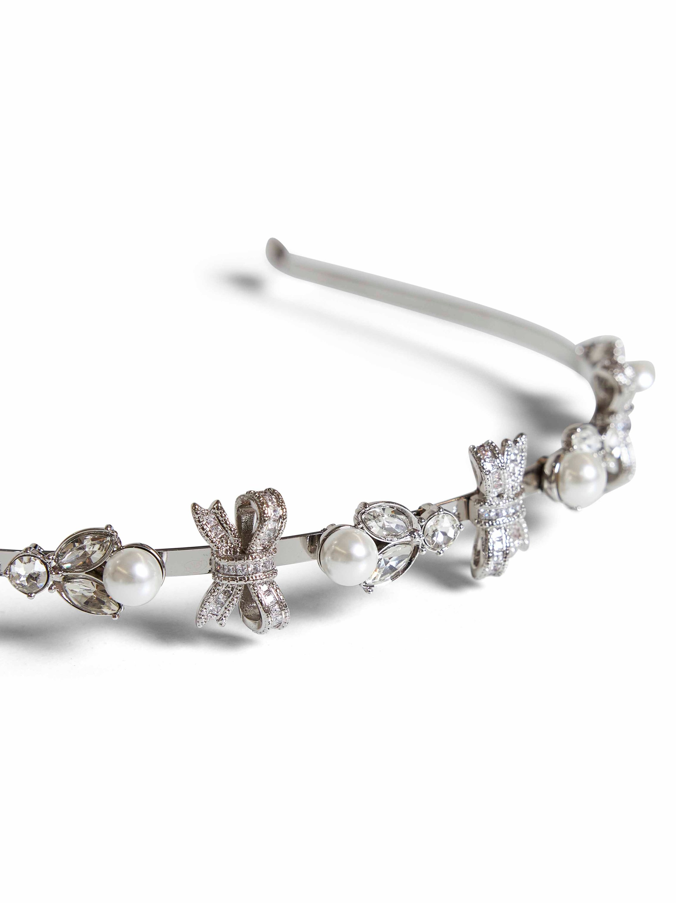 Self-Portrait Crystal-Embellished Metal Headband — Silver, view 2