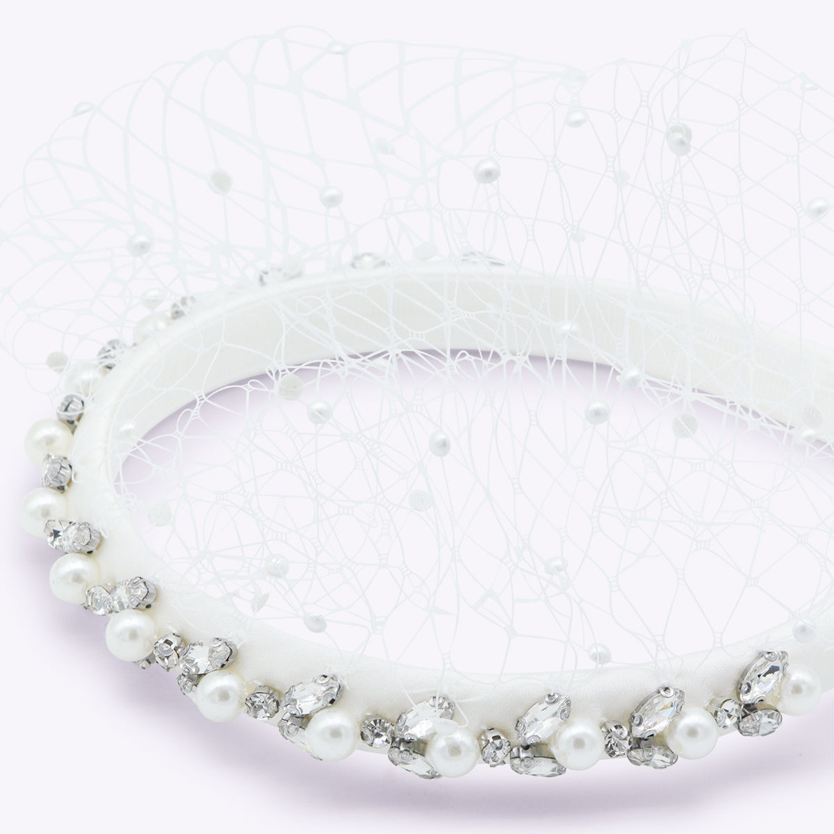 Self-Portrait Crystal-Embellished Tulle Headband — White, view 2