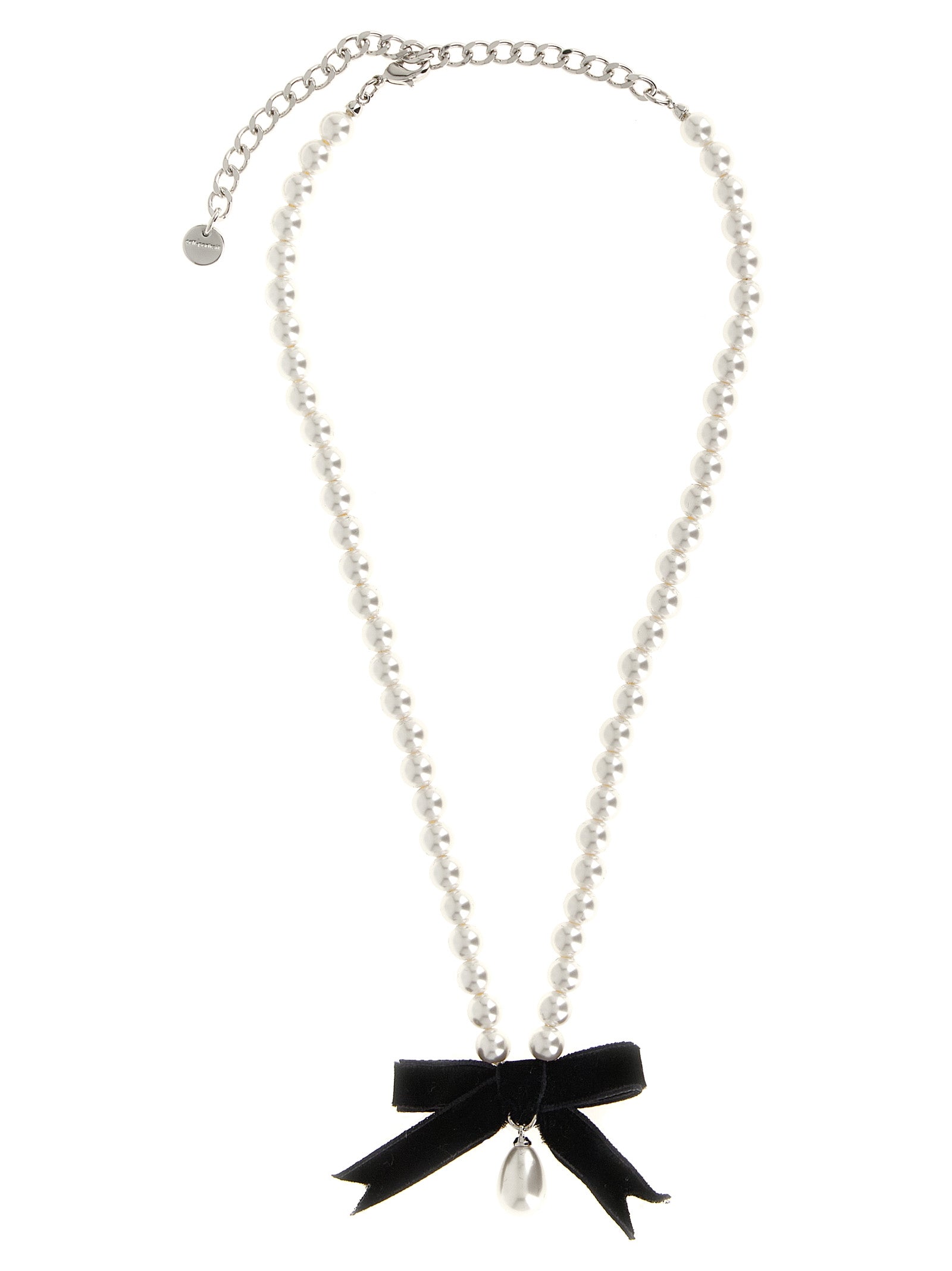 Self-Portrait Black Bow Pearl Necklace — Bicolor by Self-Portrait