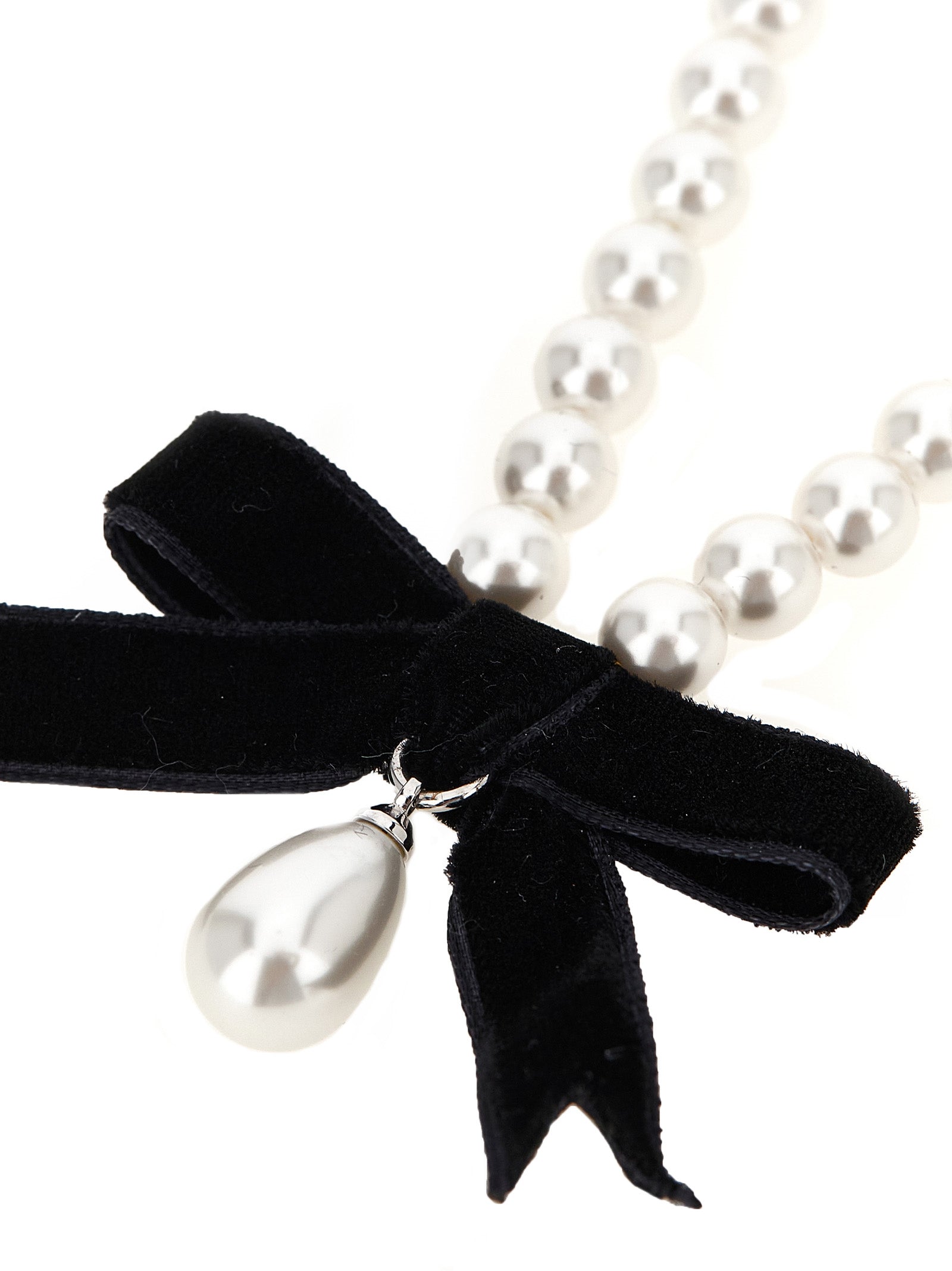 Self-Portrait Black Bow Pearl Necklace — Bicolor, view 2