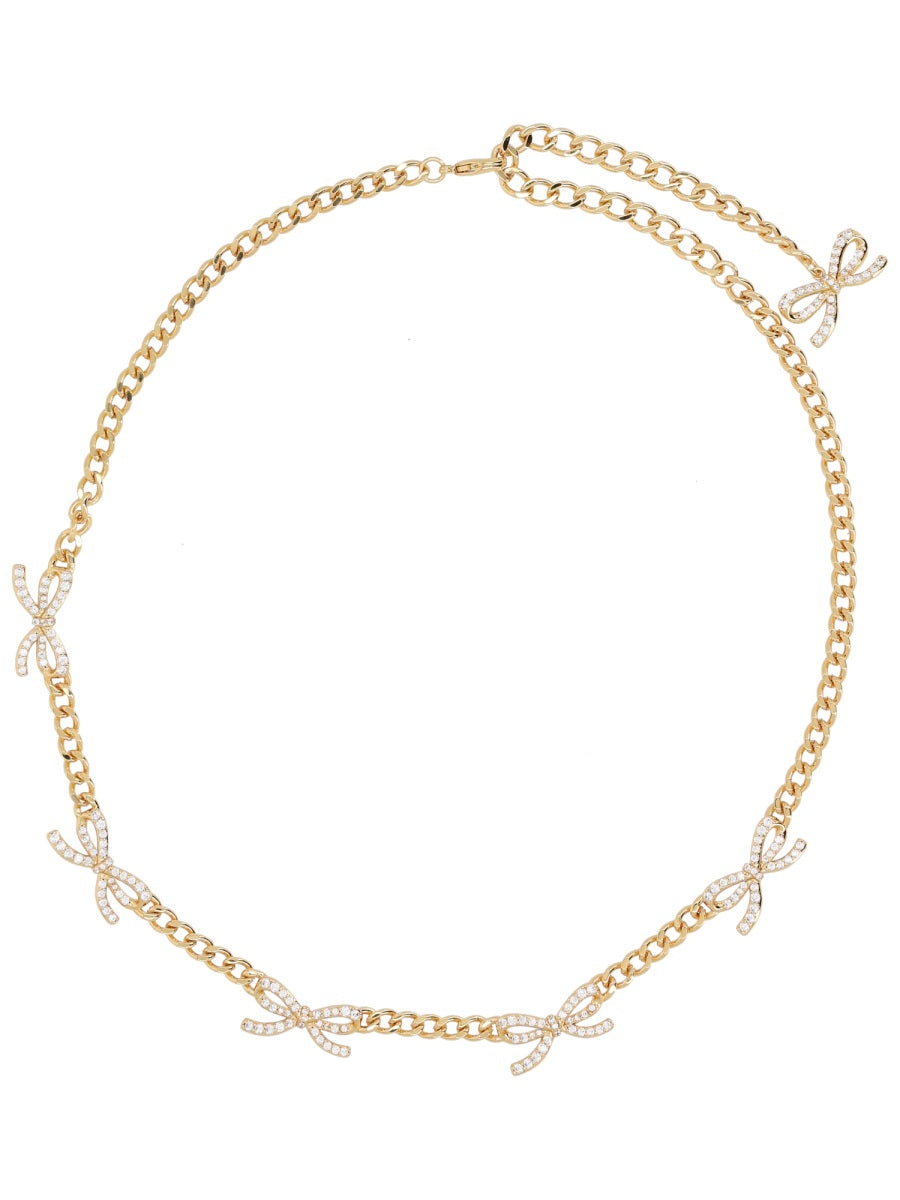 Self-Portrait Bow and Crystal Necklace — Gold by Self-Portrait