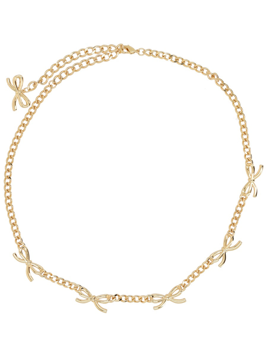 Self-Portrait Bow and Crystal Necklace — Gold, view 2