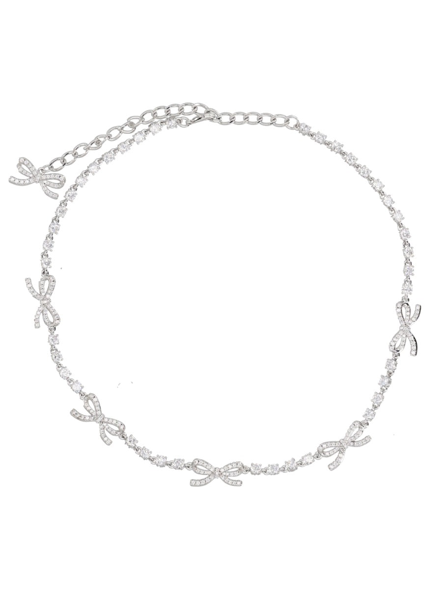 Self-Portrait Crystal Bow Necklace — Silver by Self-Portrait