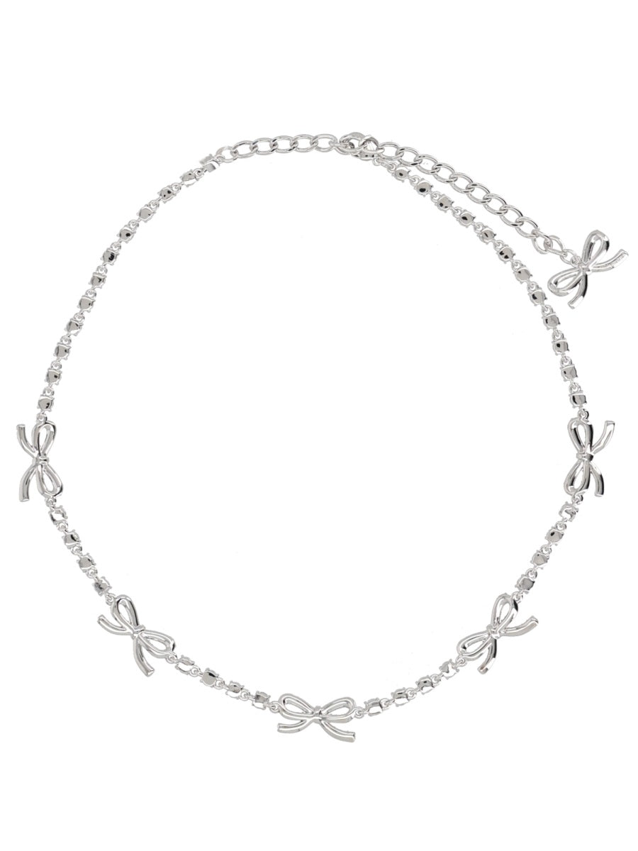 Self-Portrait Crystal Bow Necklace — Silver, view 2