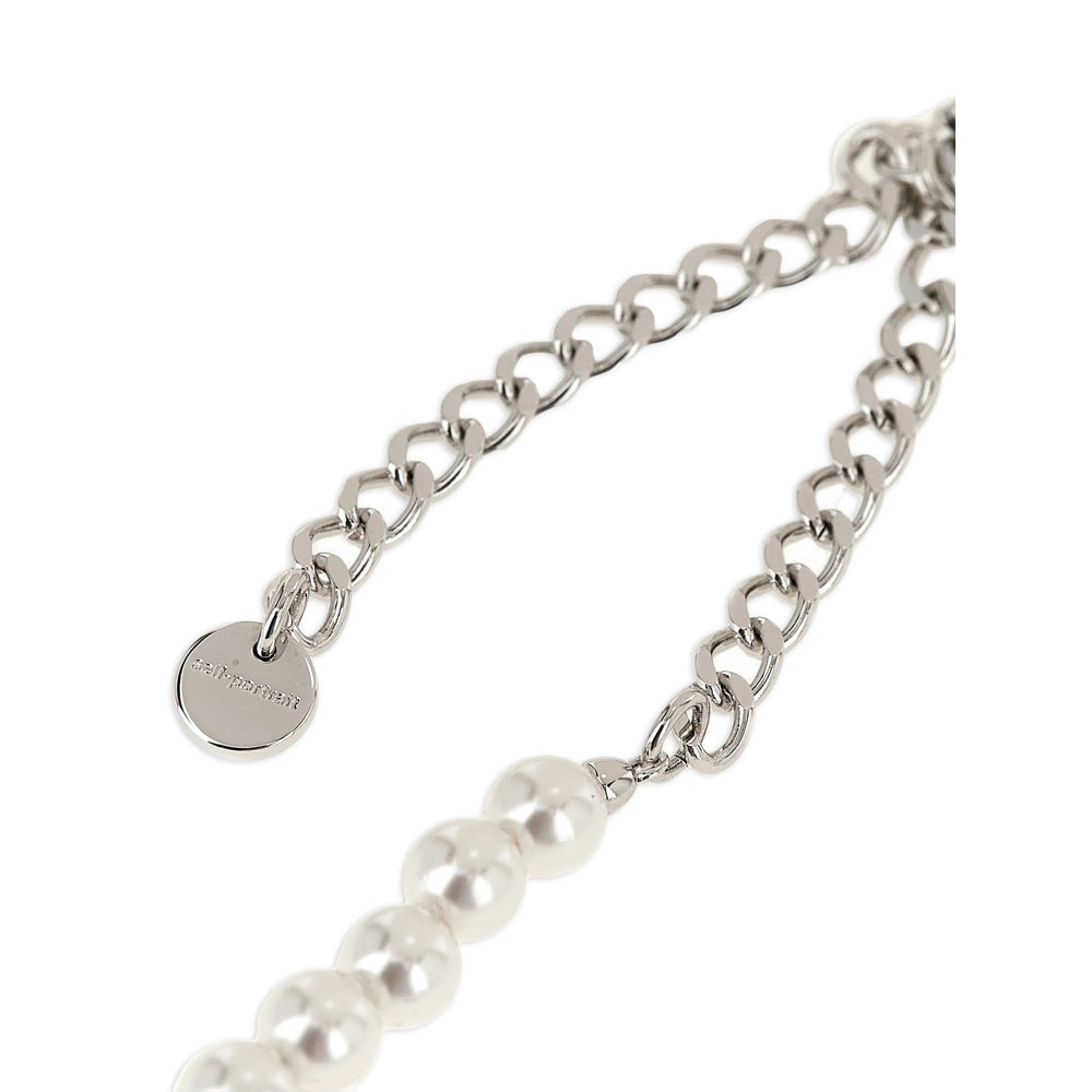 Self-Portrait Pearl and Velvet Bow Necklace — White, view 3