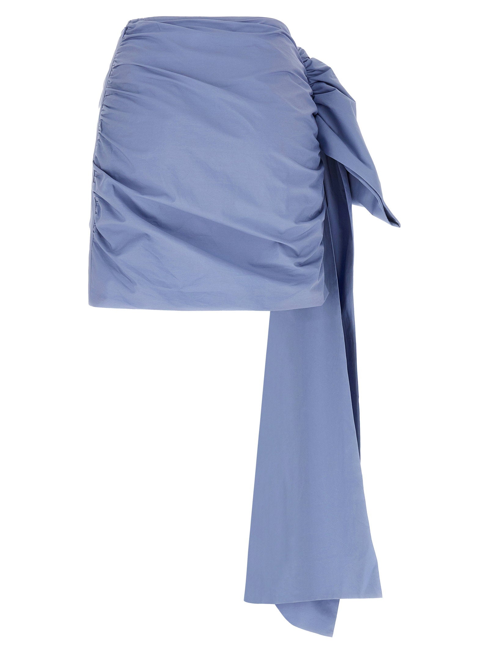 Self-Portrait Tie-Side Cotton Skirt — Blue, view 2