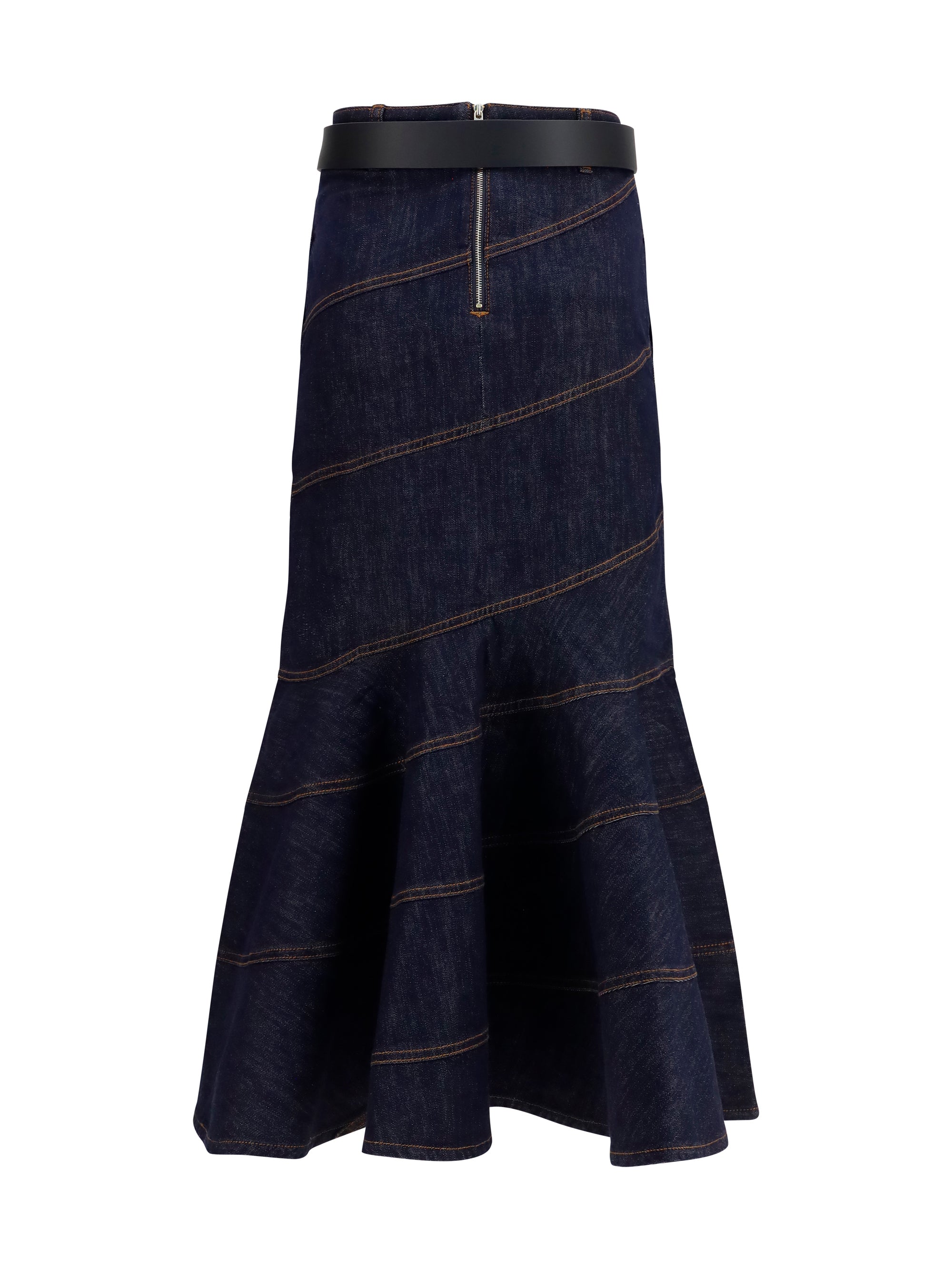 Self-Portrait Denim Mermaid Skirt — Navy, view 2
