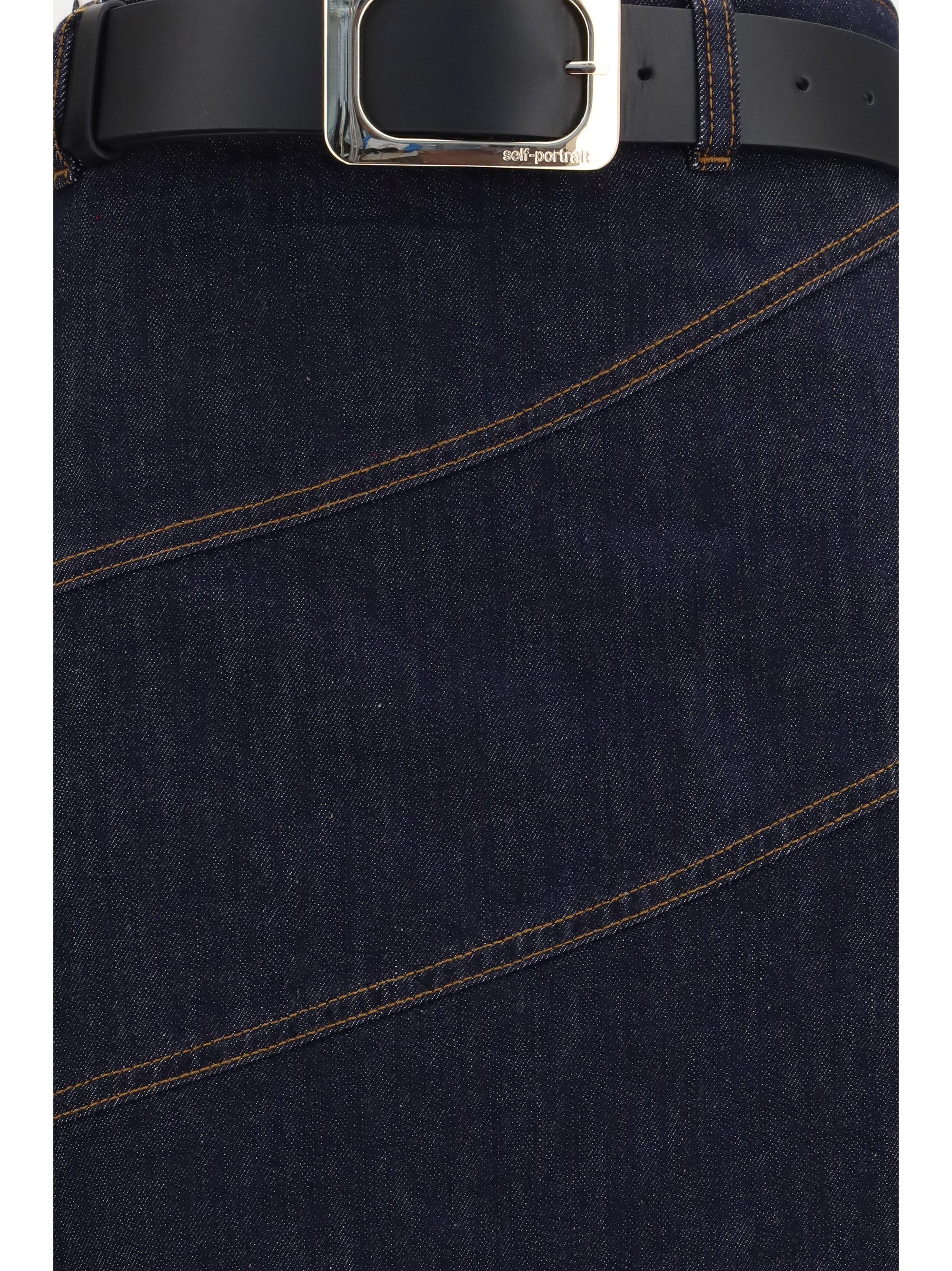 Self-Portrait Denim Mermaid Skirt — Navy, view 3