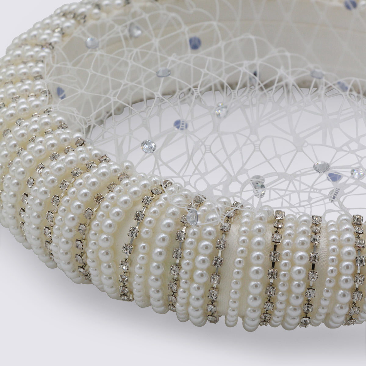 Self-Portrait SS26622HW Tulle and Pearl-Embellished Fascinator — White, view 2