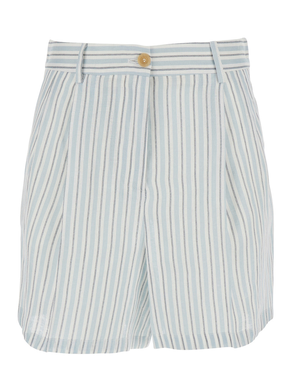 Semicouture Striped Linen Bermuda Shorts — Blue by Semicouture