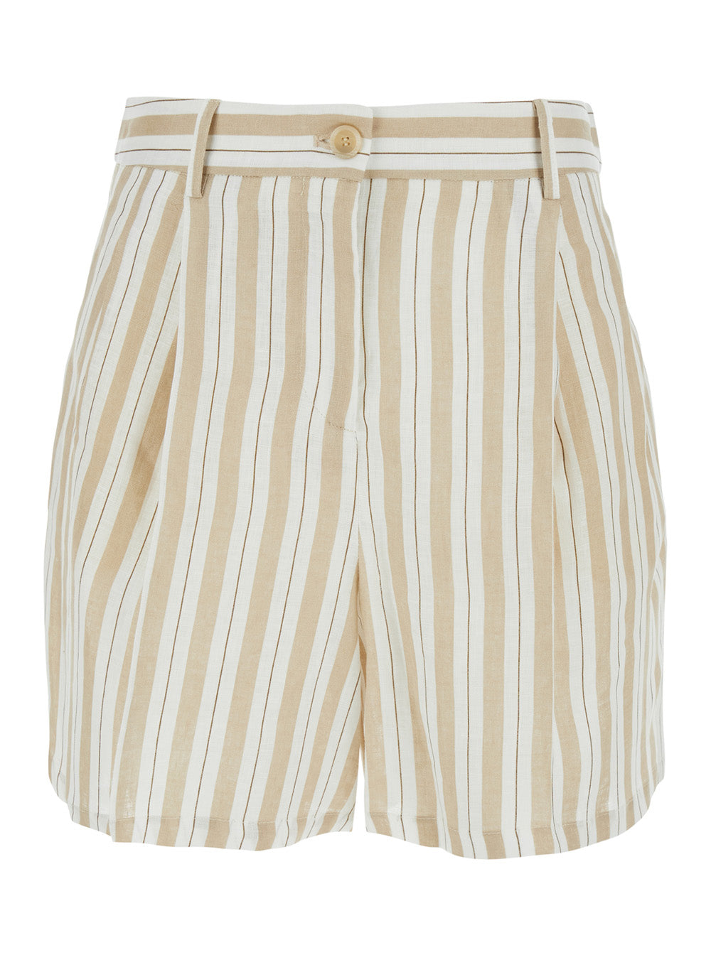 Semicouture Striped Linen Bermudas — Beige by Semicouture
