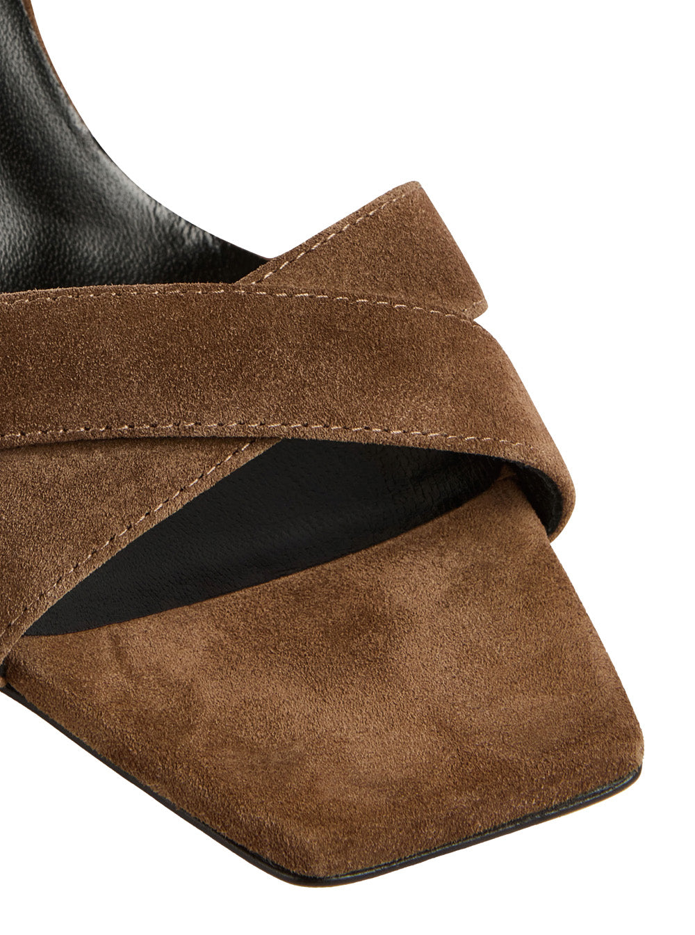 Semicouture Square-Toe Suede Heel Sandal — Brown, view 4