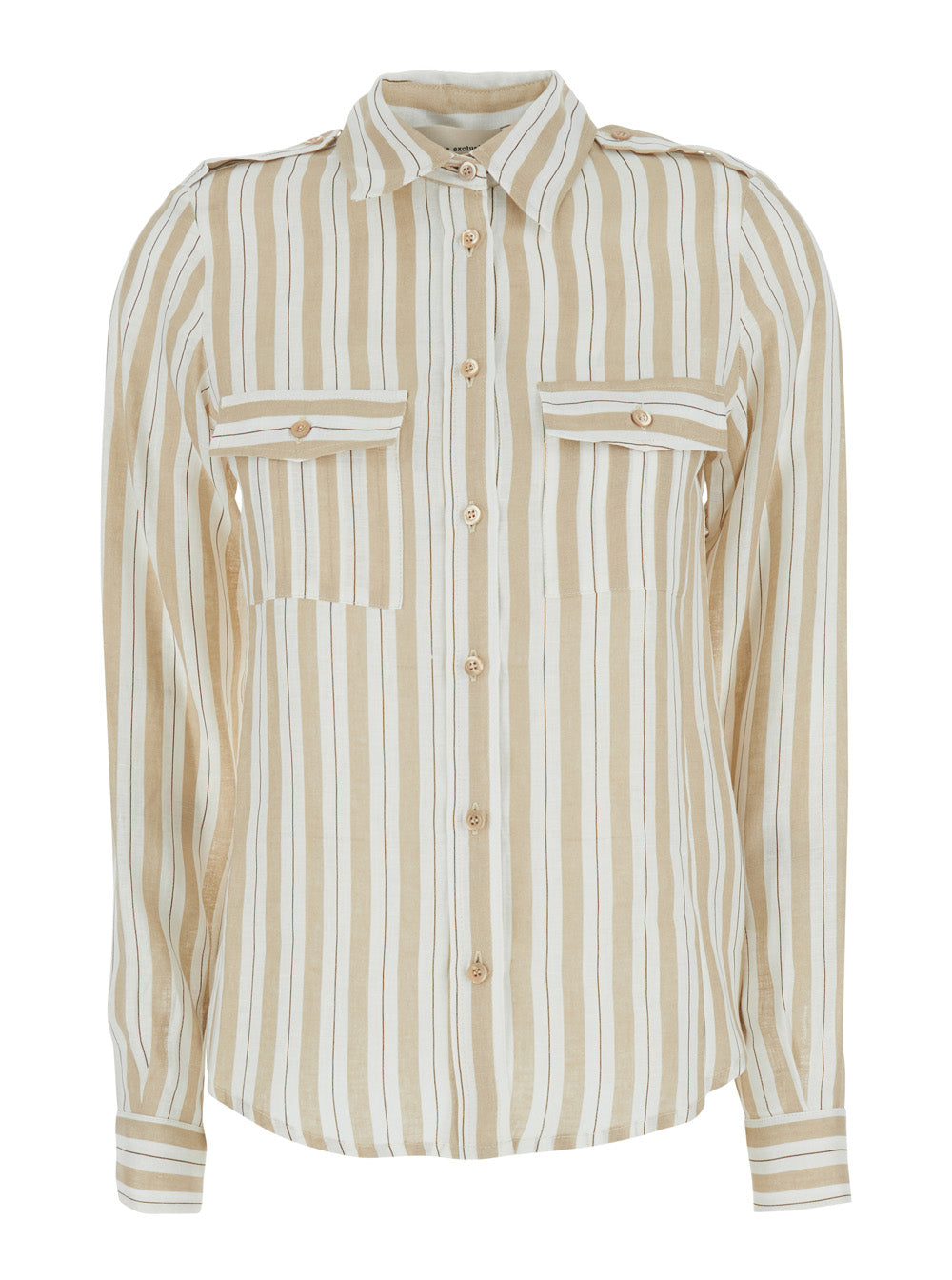 Semicouture Striped Linen Shirt — Beige by Semicouture