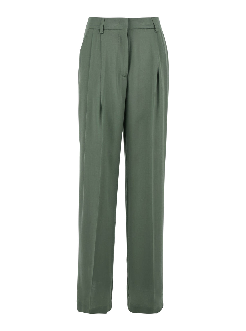 Semicouture Front-Pleated Silk-Blend Trousers — Green by Semicouture