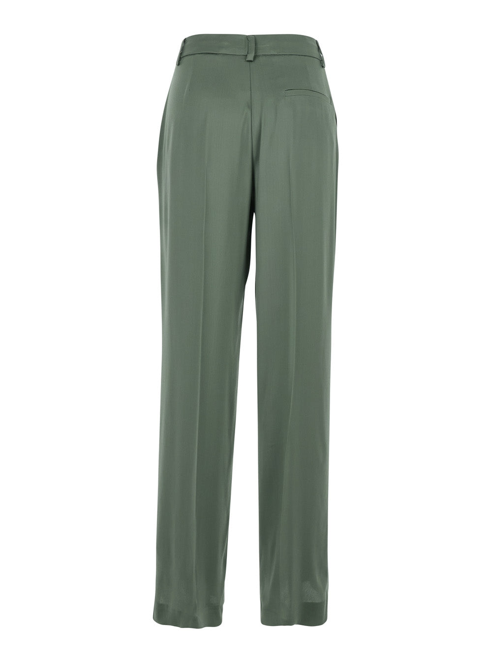 Semicouture Front-Pleated Silk-Blend Trousers — Green, view 2