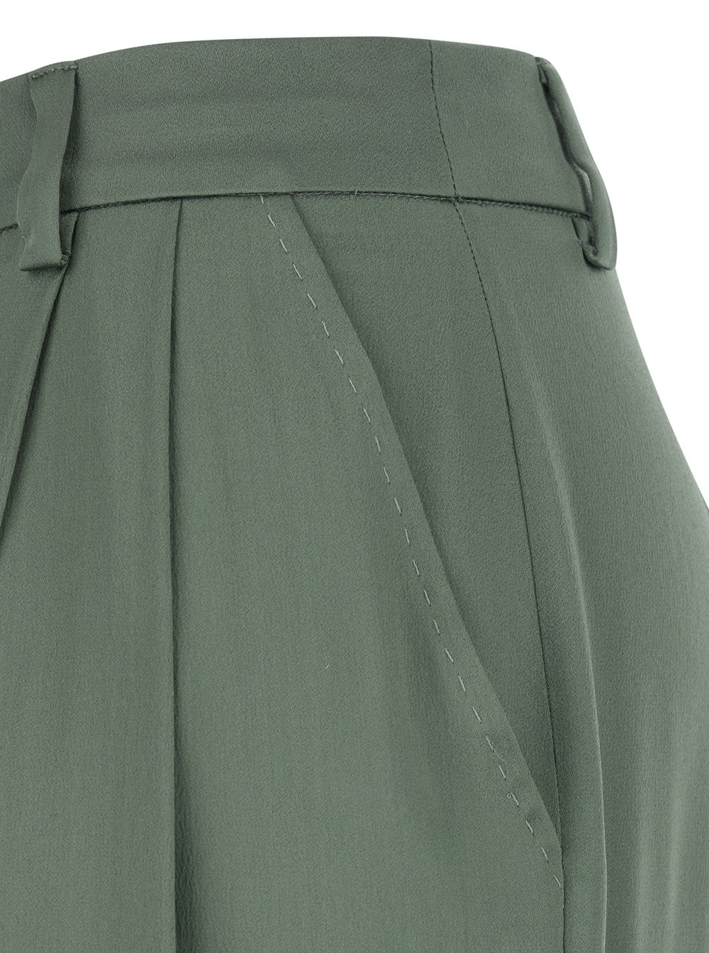 Semicouture Front-Pleated Silk-Blend Trousers — Green, view 3