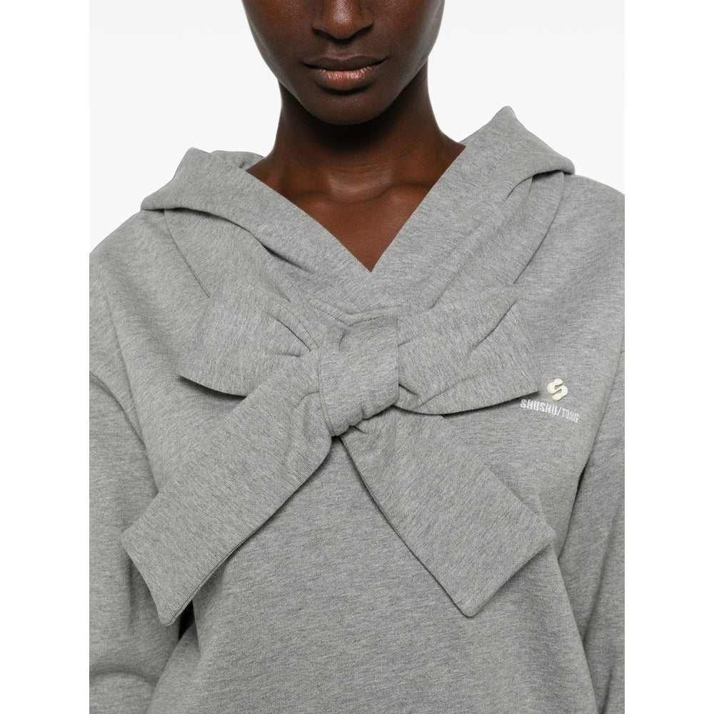 Shushu/Tong V-Neck Cotton Hoodie — Grey, view 4