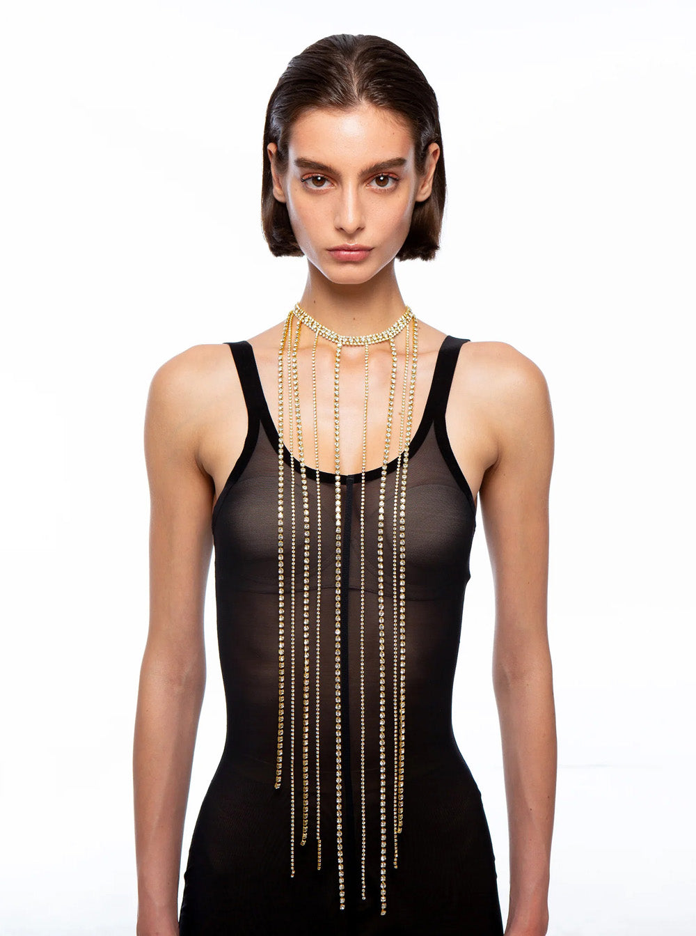 Silvia Gnecchi Glass Crystal Fringe Necklace — Silver, view 3
