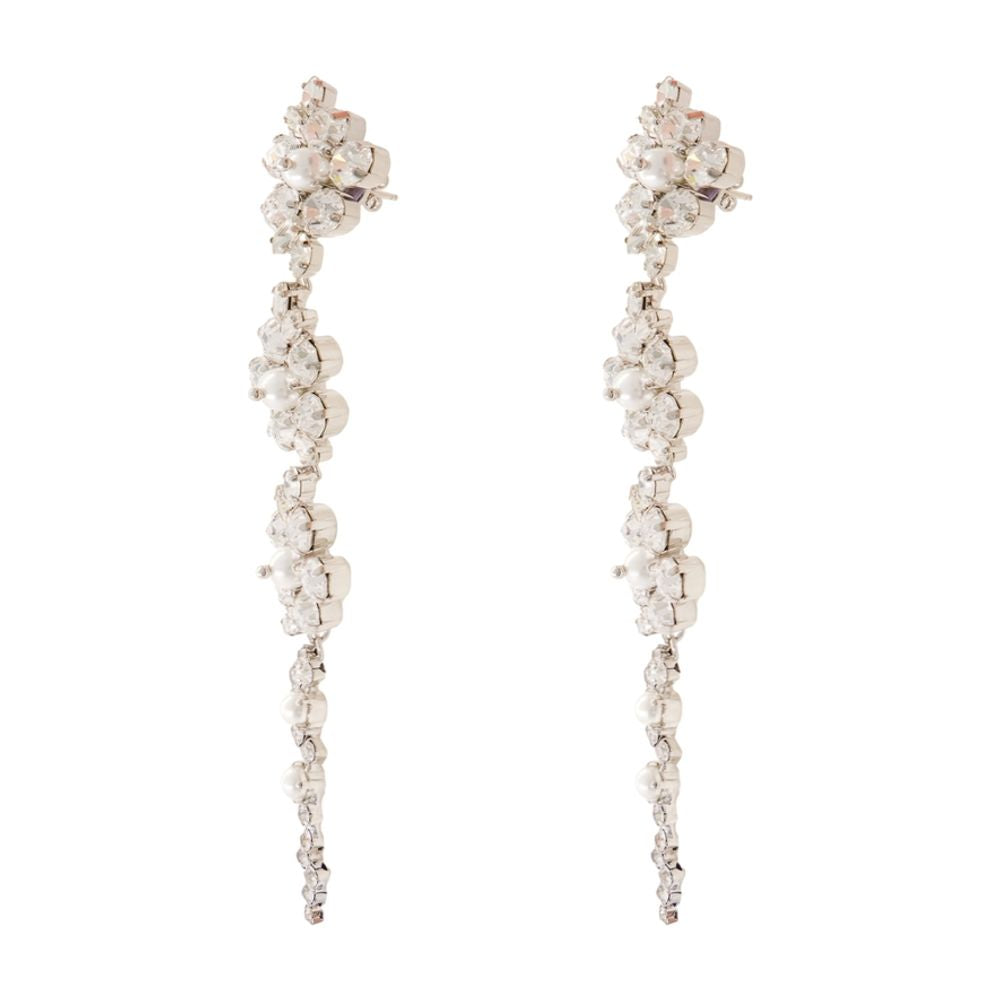 Simone Rocha Floral Crystal and Pearl Drop Earrings — White, view 2