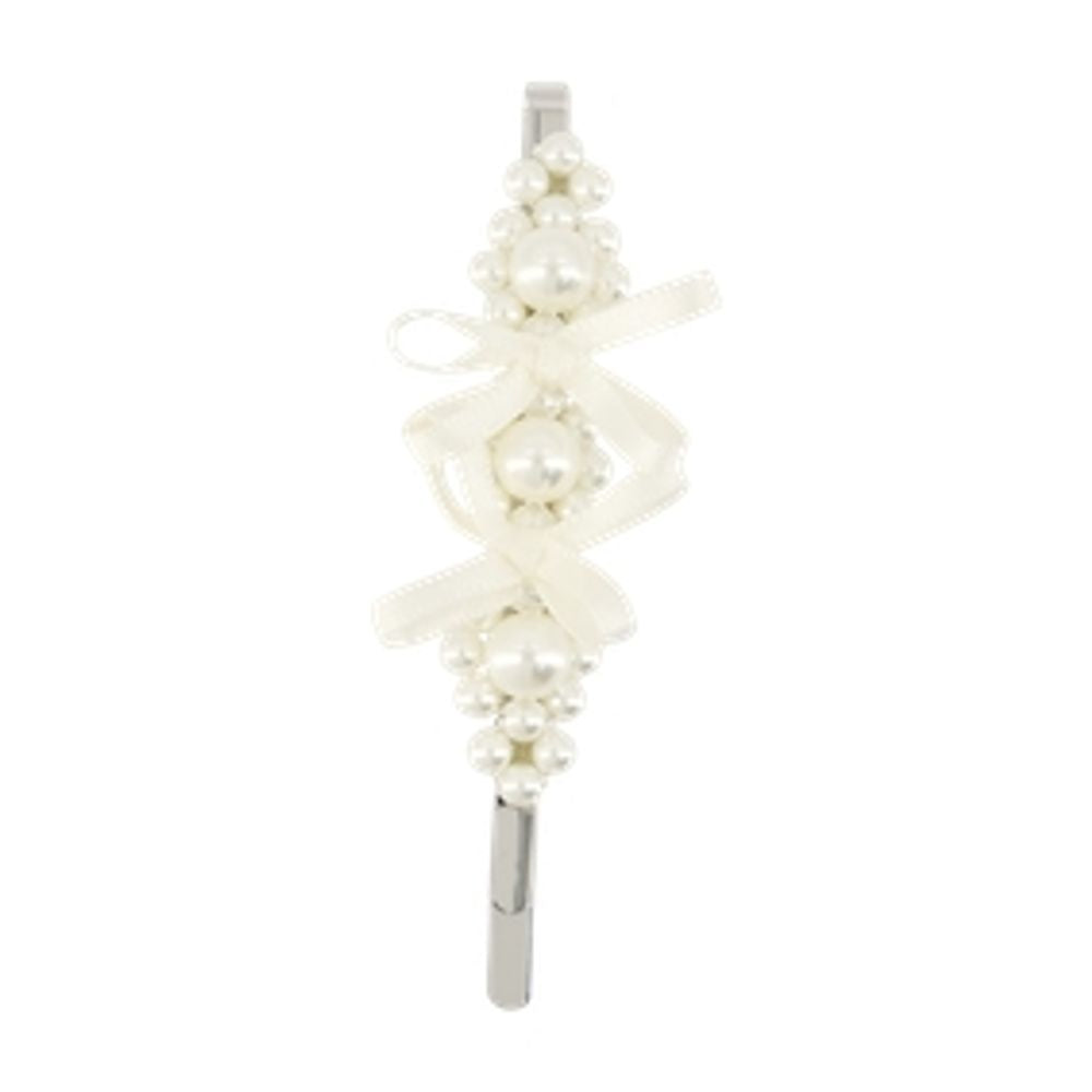 Simone Rocha Petite Bow Pearl Hair Clip — White, view 2