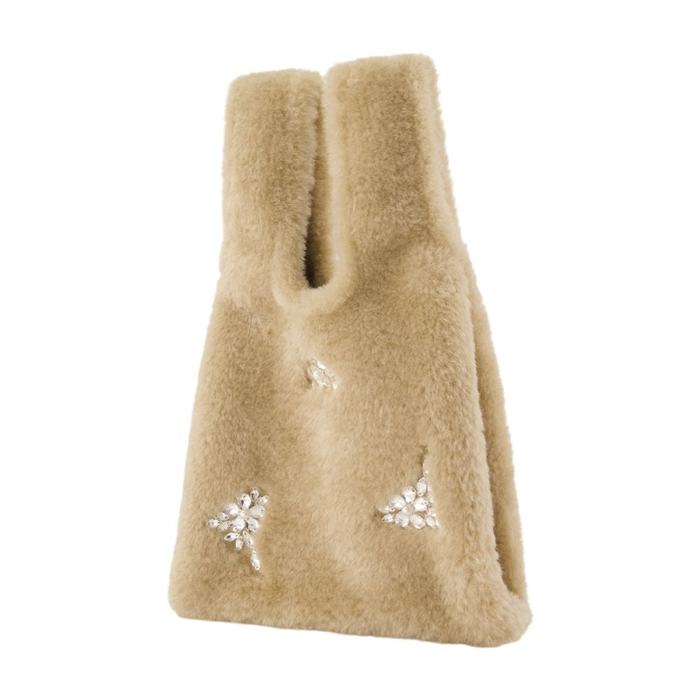 Simone Rocha Crystal-Embellished Faux Fur Mini Bag — Beige, view 2